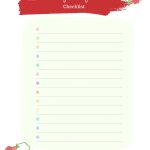 This is a pastel-colored "Daily Self-care Checklist" with a red header, blank lines for tasks, and a floral decoration on the corners. © KiddyCharts 2024.