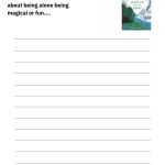 This is a children's story-writing worksheet with prompts, lines for writing, and an illustrated book cover titled "The Other Side of the Valley."